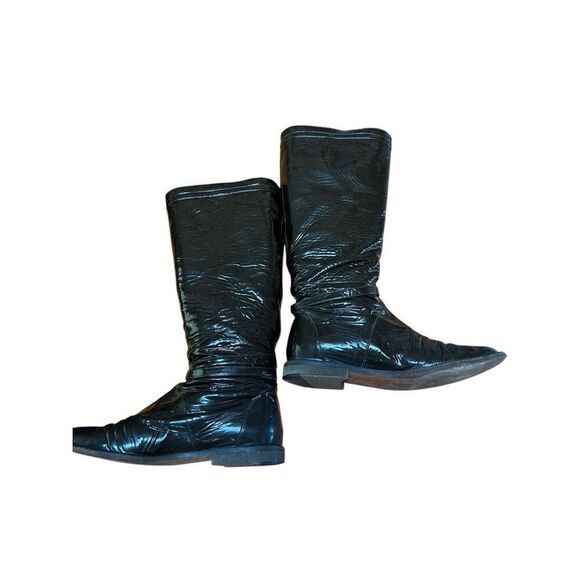 Jimmy Choo Chocolate Brown Patent Leather Riding Boots Gold Buckle Low Heel 38.5 - Picture 4 of 14